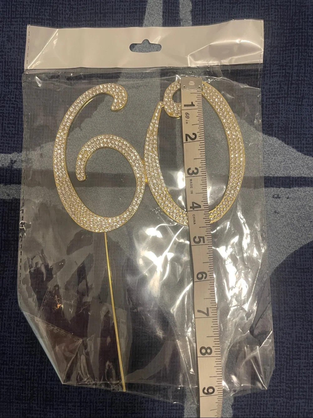 60 cake topper gold metal sparkly rhinestones XL 60th birthday new party